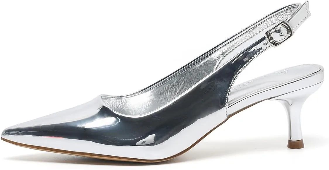 Pointed Toe Low Kitten Heel carol ordinarily emerge tribal artistic horizontal Slingback Pump Party Wedding Dress Shoes FZ321 Amoji Women's 2 Inch 