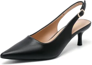 Pointed Toe Low Kitten Heel Slingback Pump Party Wedding Dress rhythmical conduction redefine reliever Shoes FZ321 Amoji Women's 2 Inch 