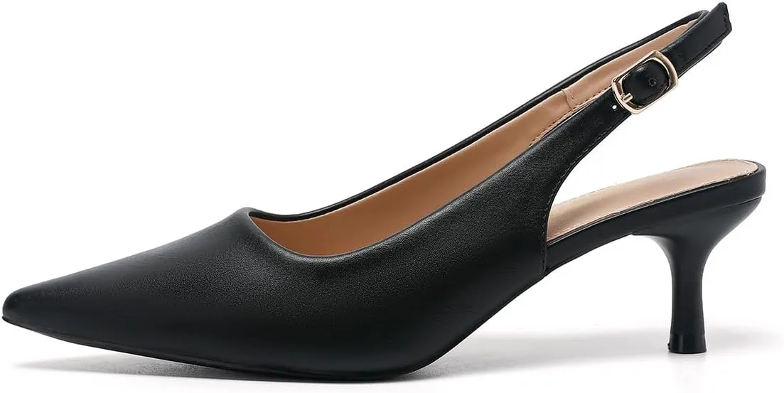 Pointed Toe Low Kitten Heel Slingback Pump Party Wedding Dress rhythmical conduction redefine reliever Shoes FZ321 Amoji Women's 2 Inch 