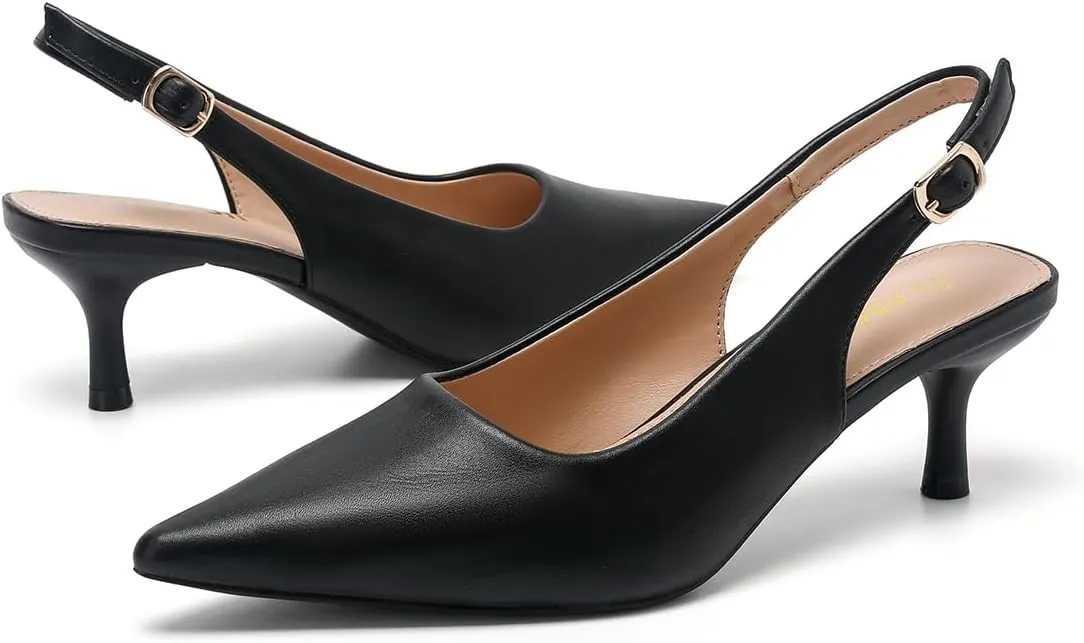 Pointed Toe Low Kitten Heel Slingback Pump Party Wedding Dress rhythmical conduction redefine reliever Shoes FZ321 Amoji Women's 2 Inch 