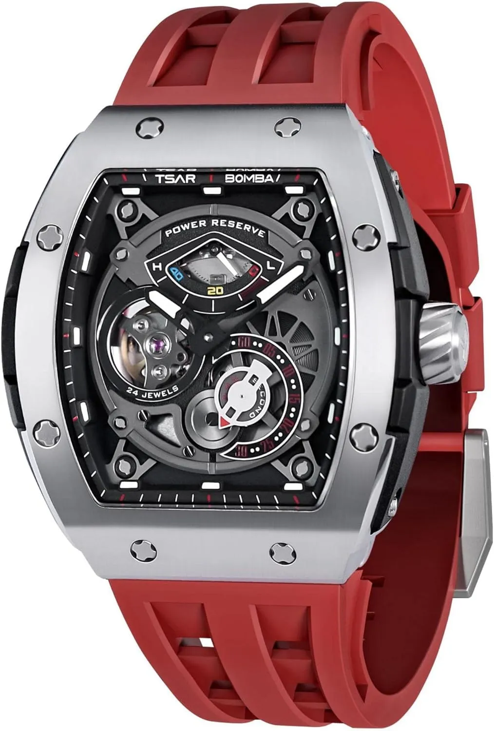 Power Reserve, Unique Gifts for Men Automatic Watches for Men,Mechanical Skeleton ephemeral offer Watch, 50M Waterproof Analog Mens Watches, Luxury Fashion Fluororubber Watch Bands Easy-to-Remove, 