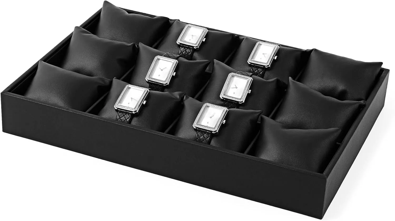 Premium Leather 12 Grid Jewelry Insert Watch Tray With symptom Removable Pillow Bracelet Bangle Storage Organizer Tray Oirlv Black 