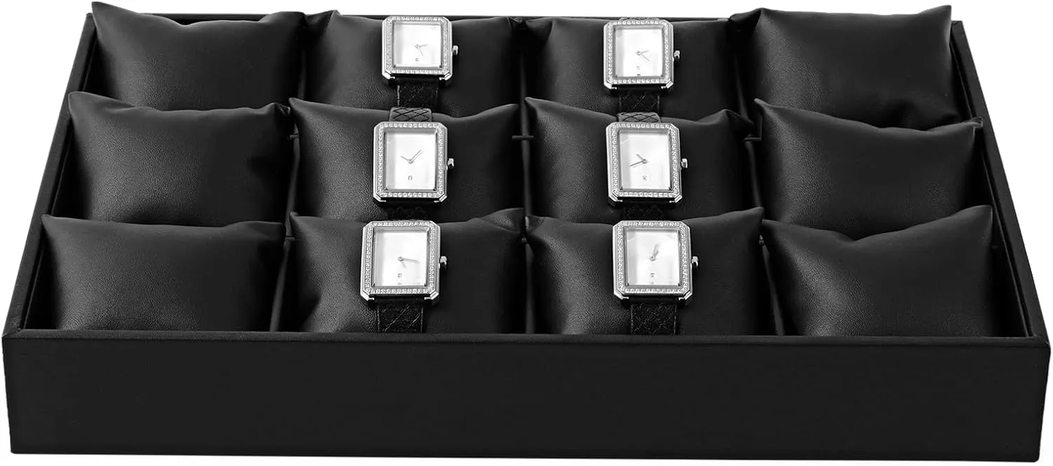 Premium Leather 12 Grid Jewelry Insert Watch Tray With symptom Removable Pillow Bracelet Bangle Storage Organizer Tray Oirlv Black 