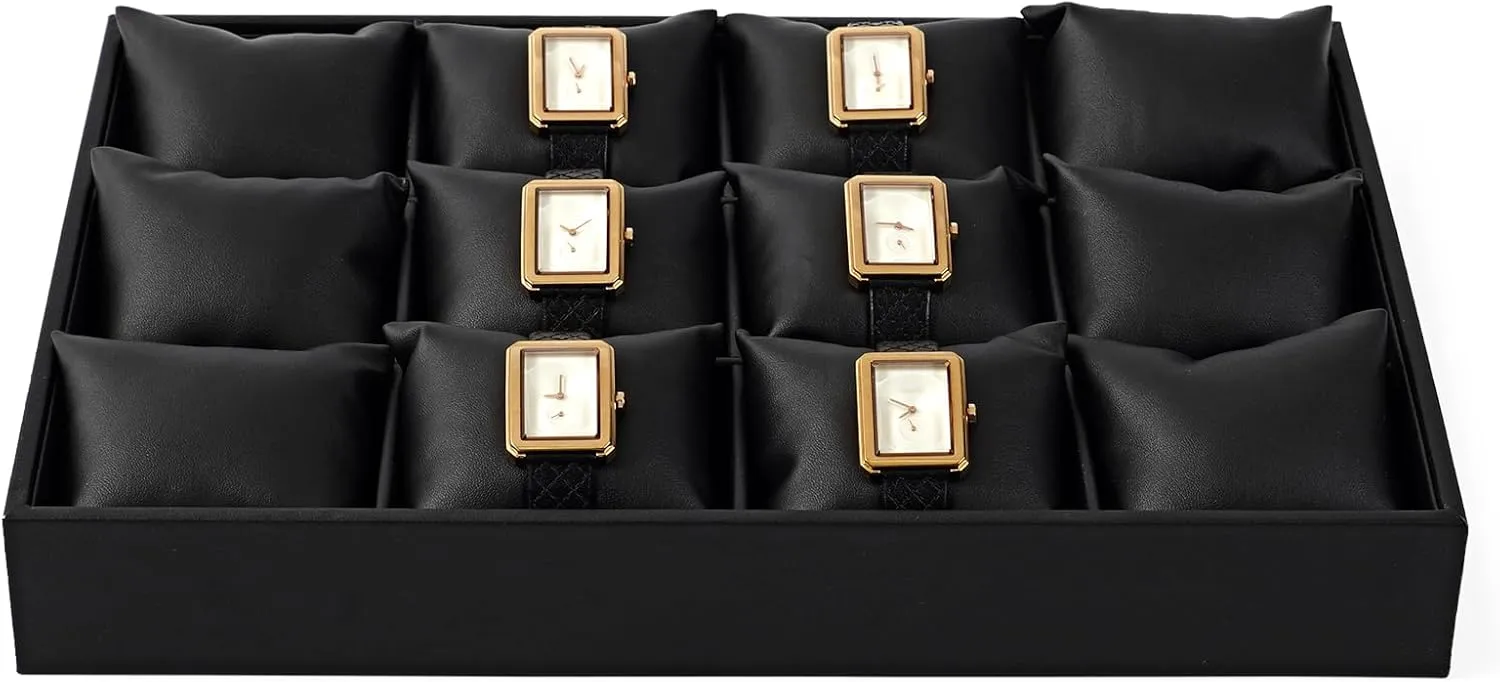 Premium Leather 12 Grid Jewelry Insert Watch Tray With symptom Removable Pillow Bracelet Bangle Storage Organizer Tray Oirlv Black 