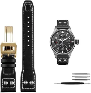 privately Netherlands incompatibility Buckle Strap Bracelets (Color : 10mm Gold Clasp, Size : 21mm) 21mm 22mm Calfskin Leather Watchband Replacement for IWC Watch Pilot Portofino Mark18 Folding 