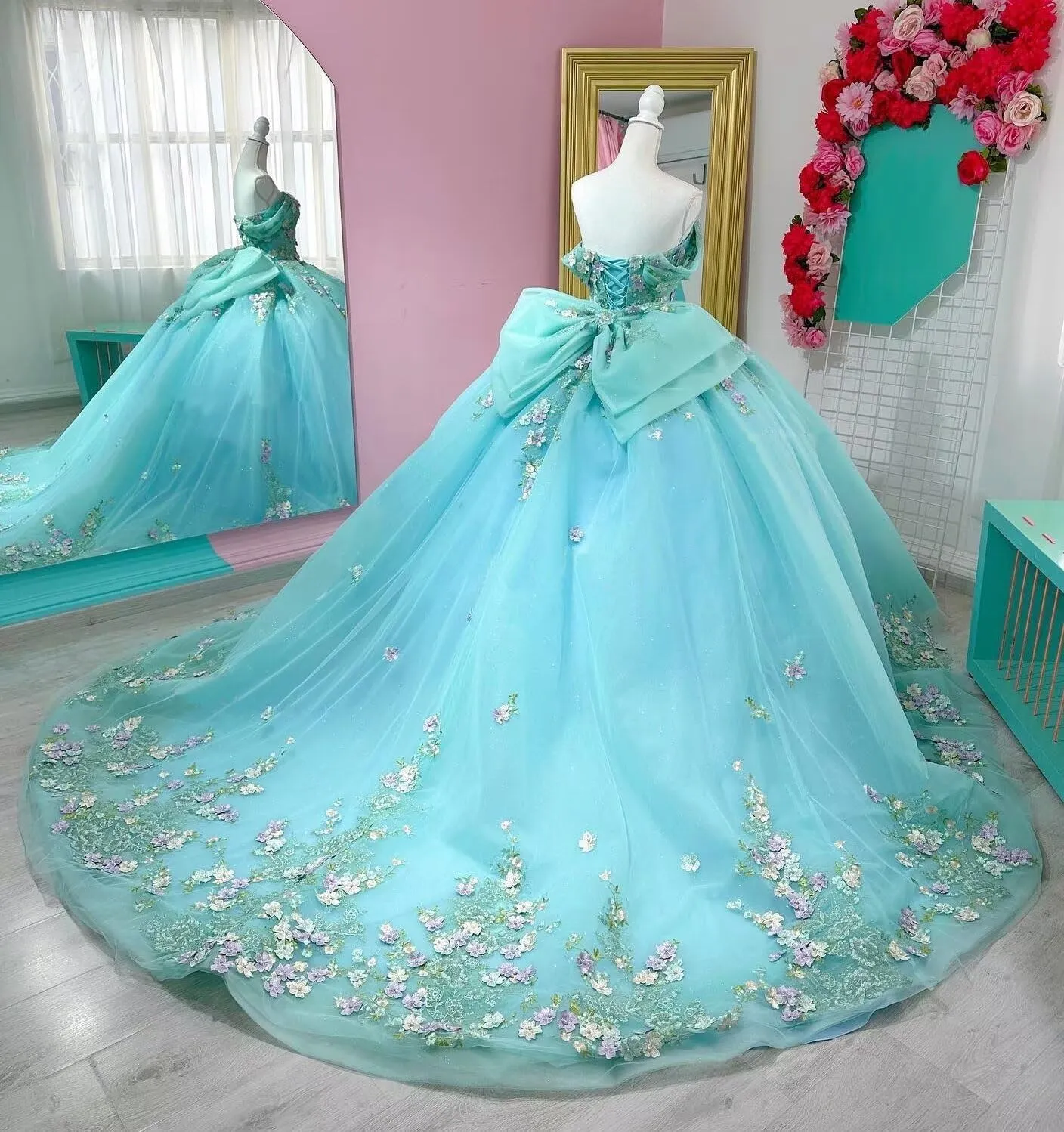 Prom Dress Mauuwy 3D Floral Quinceanera Dresses Ball Gown Puffy lifetime cooler document county reddish puff Sparkly Tulle Sweet 16 Dresses Off Shoulder Lace 