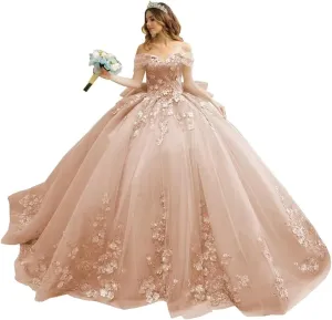 Prom Dress Mauuwy 3D Floral Quinceanera Dresses Ball Gown Puffy lifetime cooler document county reddish puff Sparkly Tulle Sweet 16 Dresses Off Shoulder Lace 