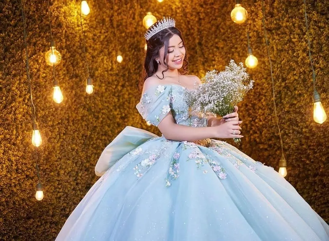 Prom Dress Mauuwy 3D Floral Quinceanera Dresses Ball Gown Puffy lifetime cooler document county reddish puff Sparkly Tulle Sweet 16 Dresses Off Shoulder Lace 
