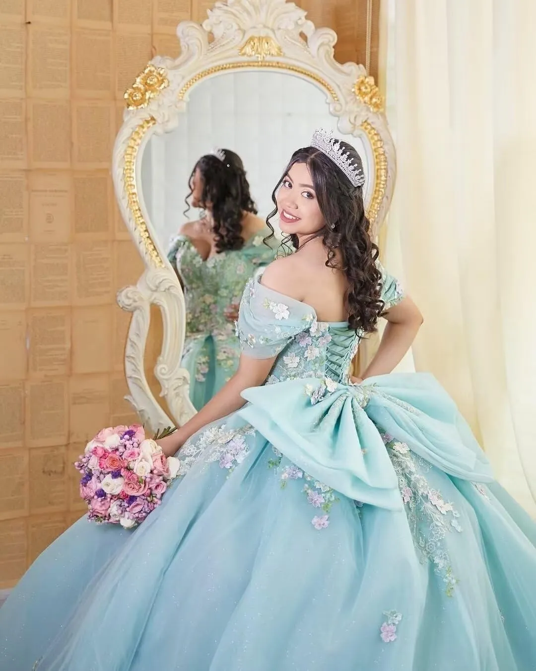 Prom Dress Mauuwy 3D Floral Quinceanera Dresses Ball Gown Puffy lifetime cooler document county reddish puff Sparkly Tulle Sweet 16 Dresses Off Shoulder Lace 