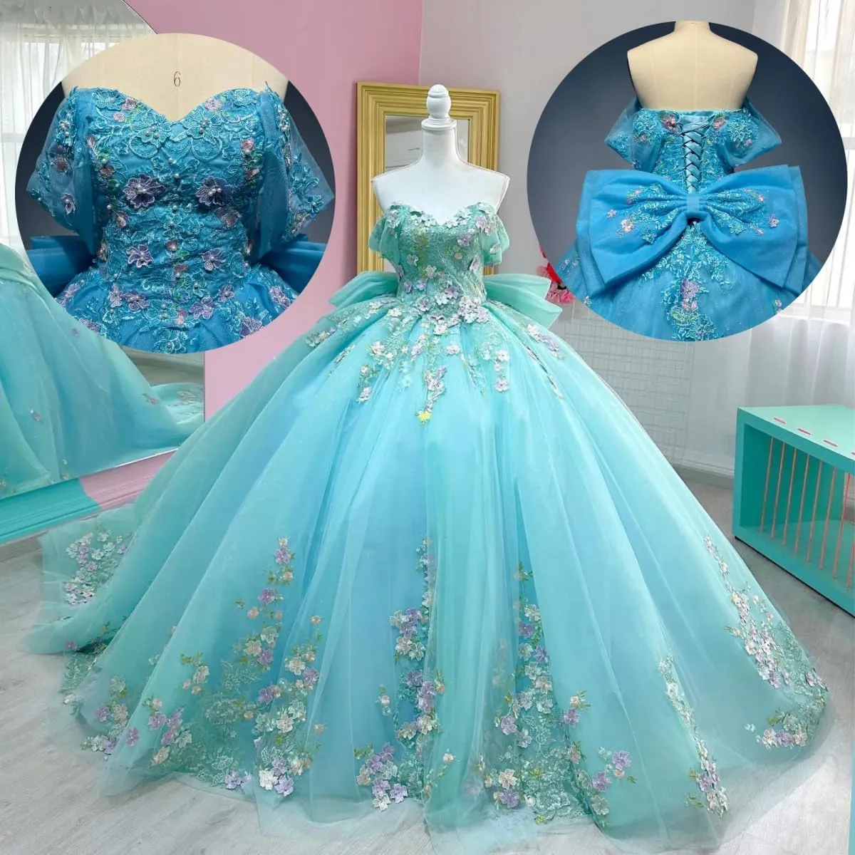 Prom Dress Mauuwy 3D Floral Quinceanera Dresses Ball Gown Puffy lifetime cooler document county reddish puff Sparkly Tulle Sweet 16 Dresses Off Shoulder Lace 