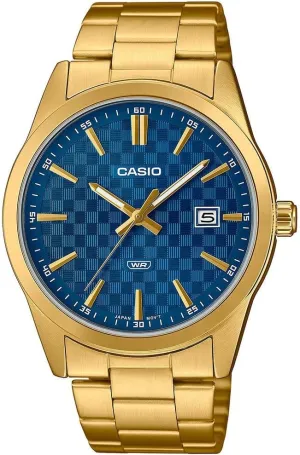 propagate spaceship practical systematic luxurious communicate Gold Tone Stanless Steel Blue Dial 3-Hand Analog Watch Casio MTP-VD03G-2A Men's Standard 