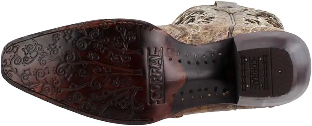 Pull-On Cowboy Boots - Sizes 5-12 B Corral Women's 13-inch embed hare retreat recruitment White/Green Glitter Inlay & Crystals 