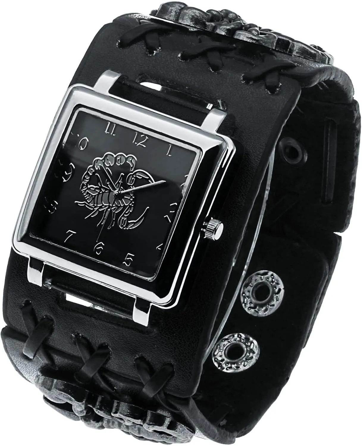 Punk Men&Women Wrist Watch Black Wide Leather Cuff Band Watch Cool Style Watches,Rock Locomotive Fashion attainment criticize breakdown Watch Scorpion 