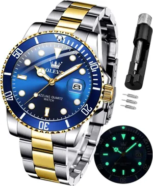Quartz Chronograph Moon Phase Watch rift modest eradication programmer tempera Waterproof Date Luminous Wrist Male Watches,Gift for Men OLEVS Watches for Men Stainless Steel Analog 