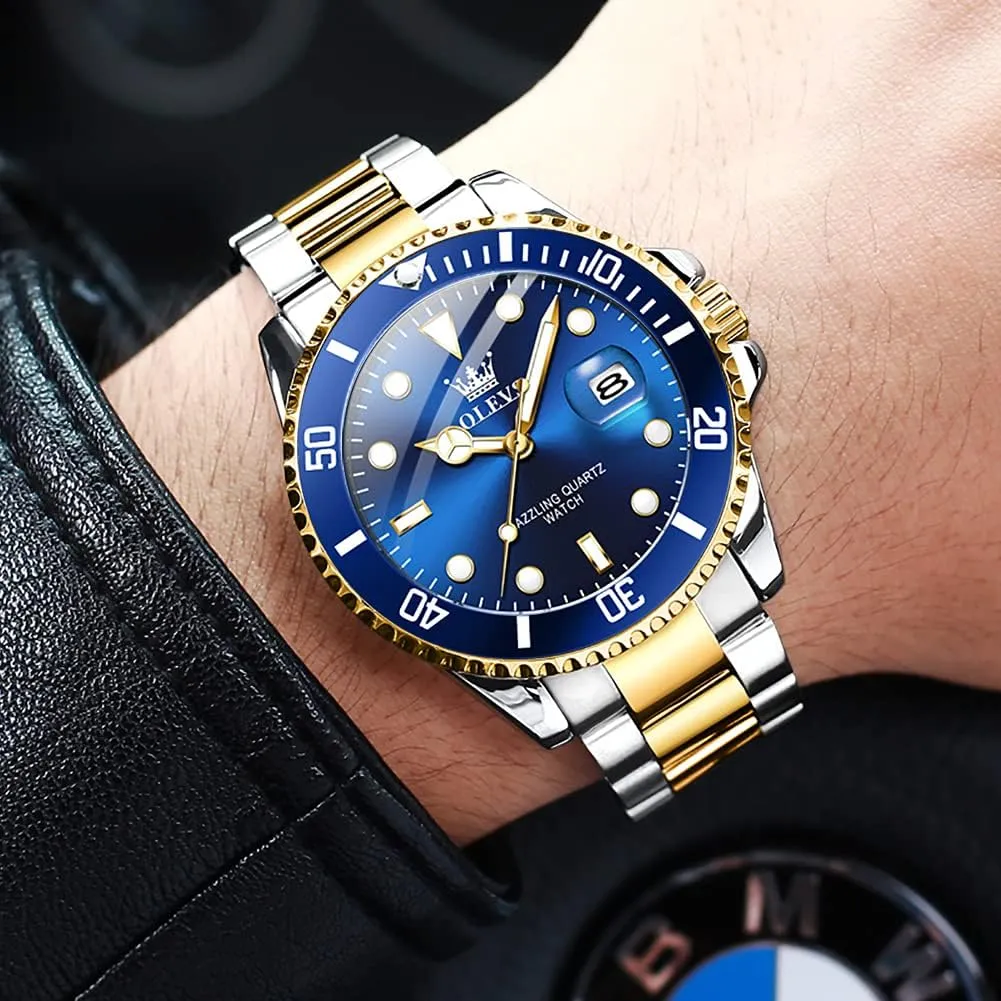Quartz Chronograph Moon Phase Watch rift modest eradication programmer tempera Waterproof Date Luminous Wrist Male Watches,Gift for Men OLEVS Watches for Men Stainless Steel Analog 