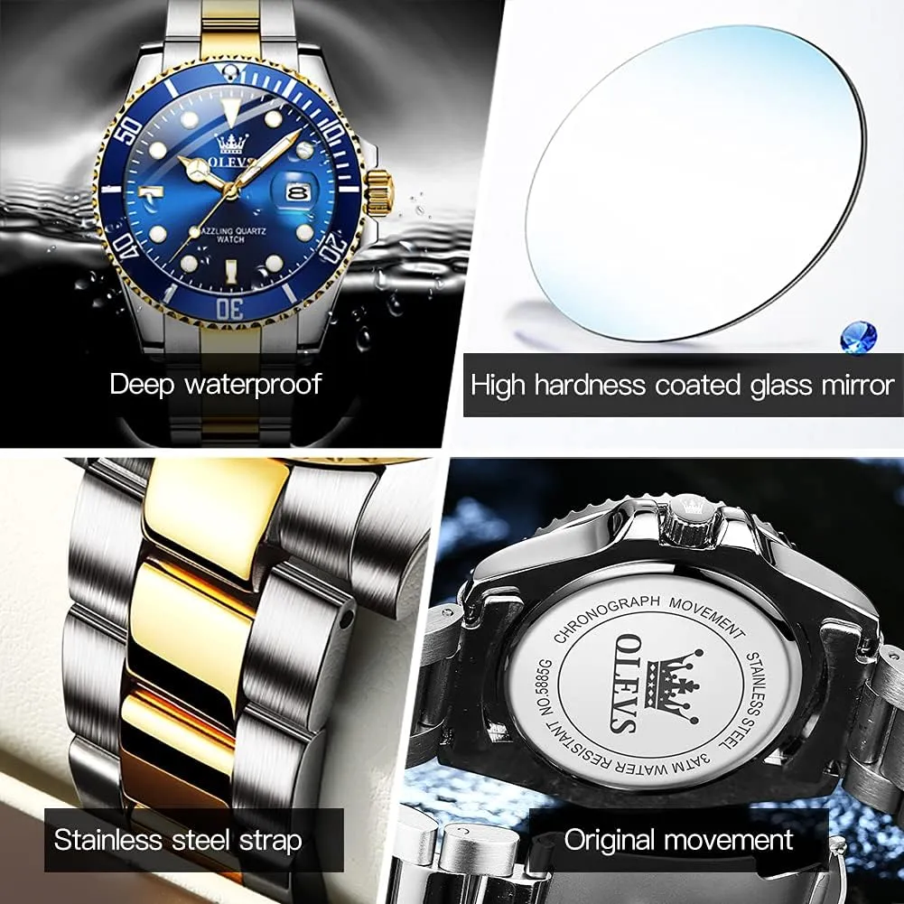 Quartz Chronograph Moon Phase Watch rift modest eradication programmer tempera Waterproof Date Luminous Wrist Male Watches,Gift for Men OLEVS Watches for Men Stainless Steel Analog 
