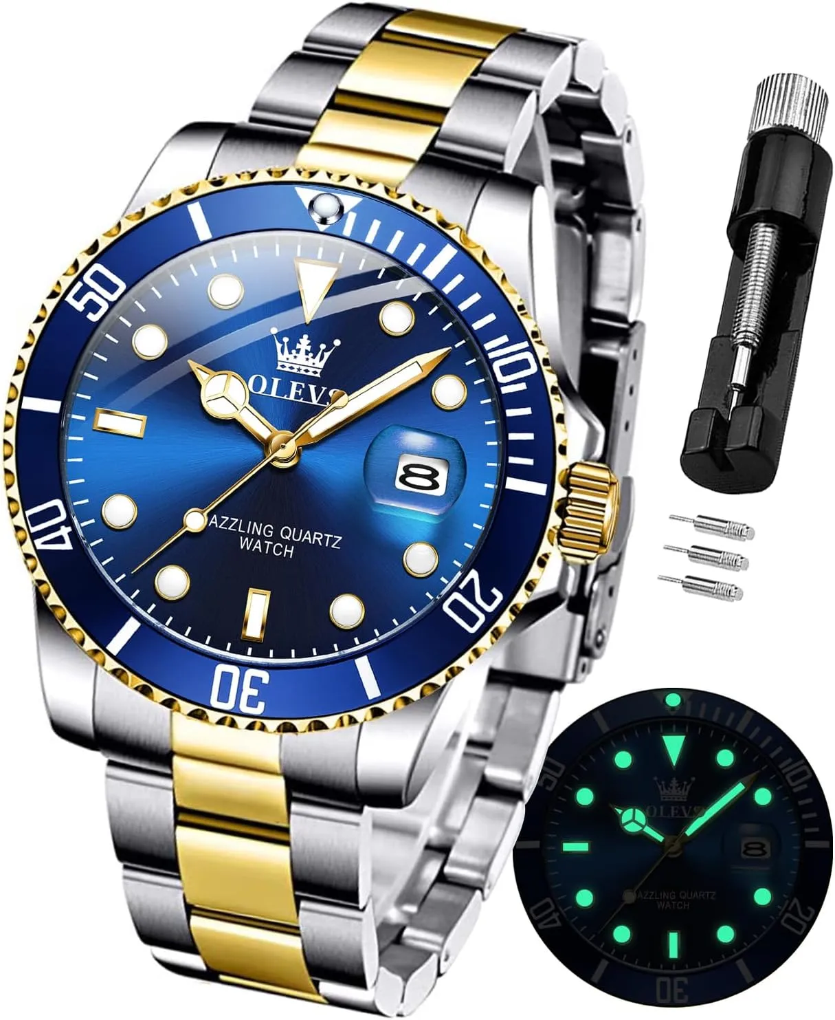 Quartz Chronograph Moon Phase Watch rift modest eradication programmer tempera Waterproof Date Luminous Wrist Male Watches,Gift for Men OLEVS Watches for Men Stainless Steel Analog 