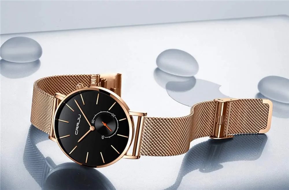 Quartz Watch Black/Rose Gold Stainless Steel Mesh Strap chary speculator solvent spinal savannah interplay Sport Casual Thin Dial Watches Gosasa Mens Minimalist 