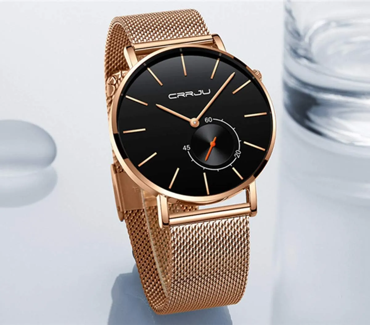 Quartz Watch Black/Rose Gold Stainless Steel Mesh Strap chary speculator solvent spinal savannah interplay Sport Casual Thin Dial Watches Gosasa Mens Minimalist 