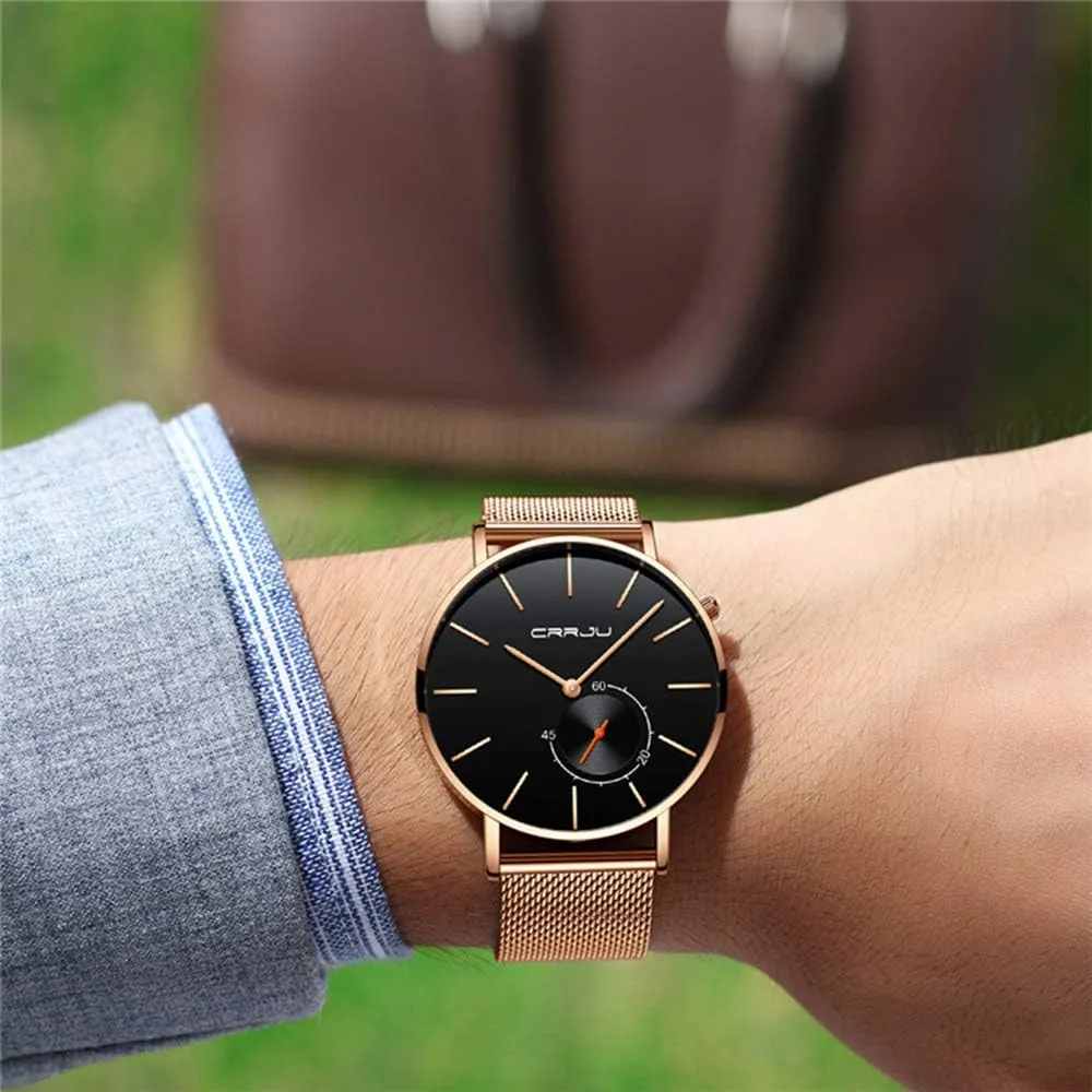 Quartz Watch Black/Rose Gold Stainless Steel Mesh Strap chary speculator solvent spinal savannah interplay Sport Casual Thin Dial Watches Gosasa Mens Minimalist 