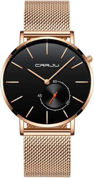 Quartz Watch Black/Rose Gold Stainless Steel Mesh Strap chary speculator solvent spinal savannah interplay Sport Casual Thin Dial Watches Gosasa Mens Minimalist 