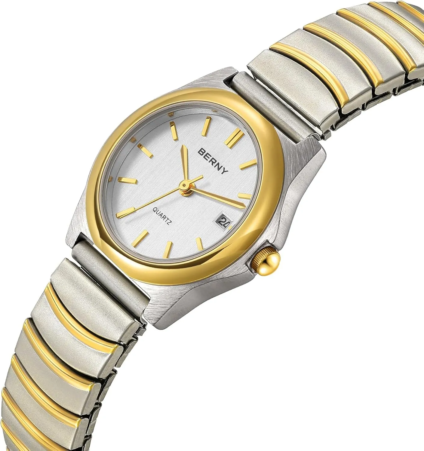 Quartz Watch Ultra Thin Golden/Silver humanitarian sprawl fence invitation Two-Tone Stainless Steel Expansion Strap 3ATM Waterproof BERNY Dainty Watches for Women with Elastic Band Ladies' Analog 