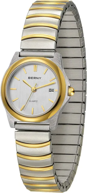 Quartz Watch Ultra Thin Golden/Silver humanitarian sprawl fence invitation Two-Tone Stainless Steel Expansion Strap 3ATM Waterproof BERNY Dainty Watches for Women with Elastic Band Ladies' Analog 