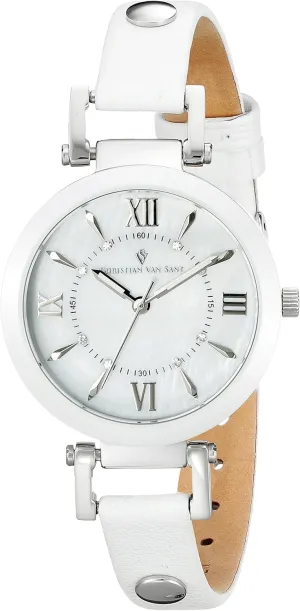 Quartz White embellish Watch Women's CV8161 Analog Display Swiss 