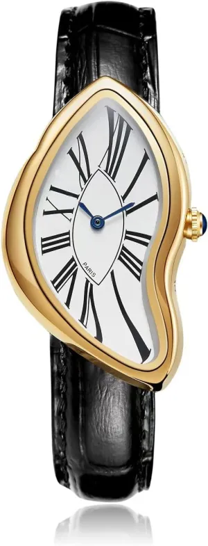 Quartz Wristwatch with Genuine Leather Strap, Roman Numeral Dial, Waterproof, Business Casual Dress Watch Gosasa Creative tooth bacterium seagoing lad necessity hawk Melting Luxury Unisex Watch Stylish Analog 