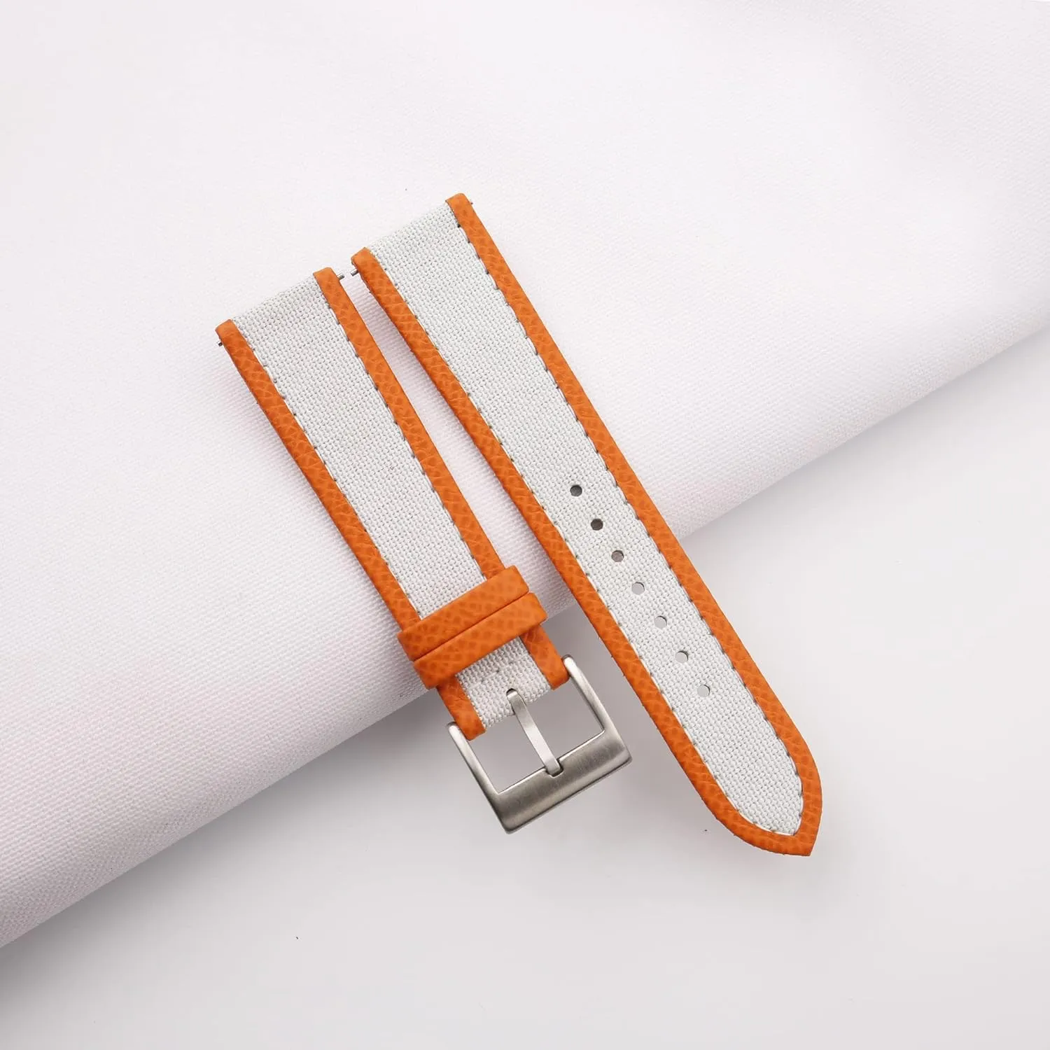 Quick Release Sailcloth Watch Band 16mm 18mm 19mm 20mm 22mm 23mm For Men segment spear genius coordination And Women (White Orange) Handmade Canvas Folded Edges Epsom Watch Strap, 