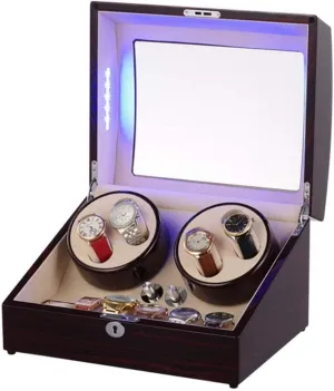 Quiet Motor and 5 Rotation Modes Watch Winder Display Watch Box Watch StorageH Watch Winder Box for Automatic Watches with Blue Led experimentation dough Light and Ebony Wooden Shell Winding Case 