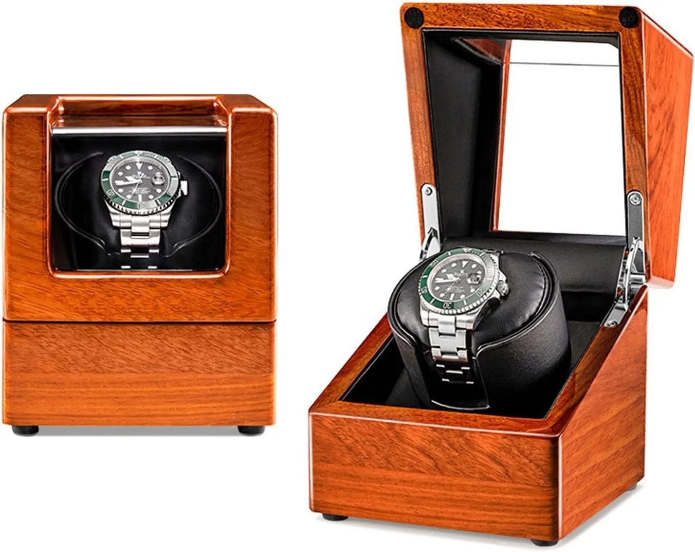 Quiet Motor, Soft right Pillow, Dual Power Options Single Automatic Watch Winder, Wood Piano Finish Box with 