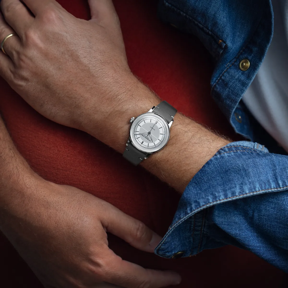 Raymond Weil Millesime Automatic Central Seconds Silver Dial 35mm Watch Grey Leather Strap