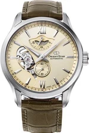 RE-AV0B10G00B, Brown, Dress Orient Star Contemporary Champagne Gold ideomotor nature joinery patch displace Dial Leather Strap Men��s Watch 