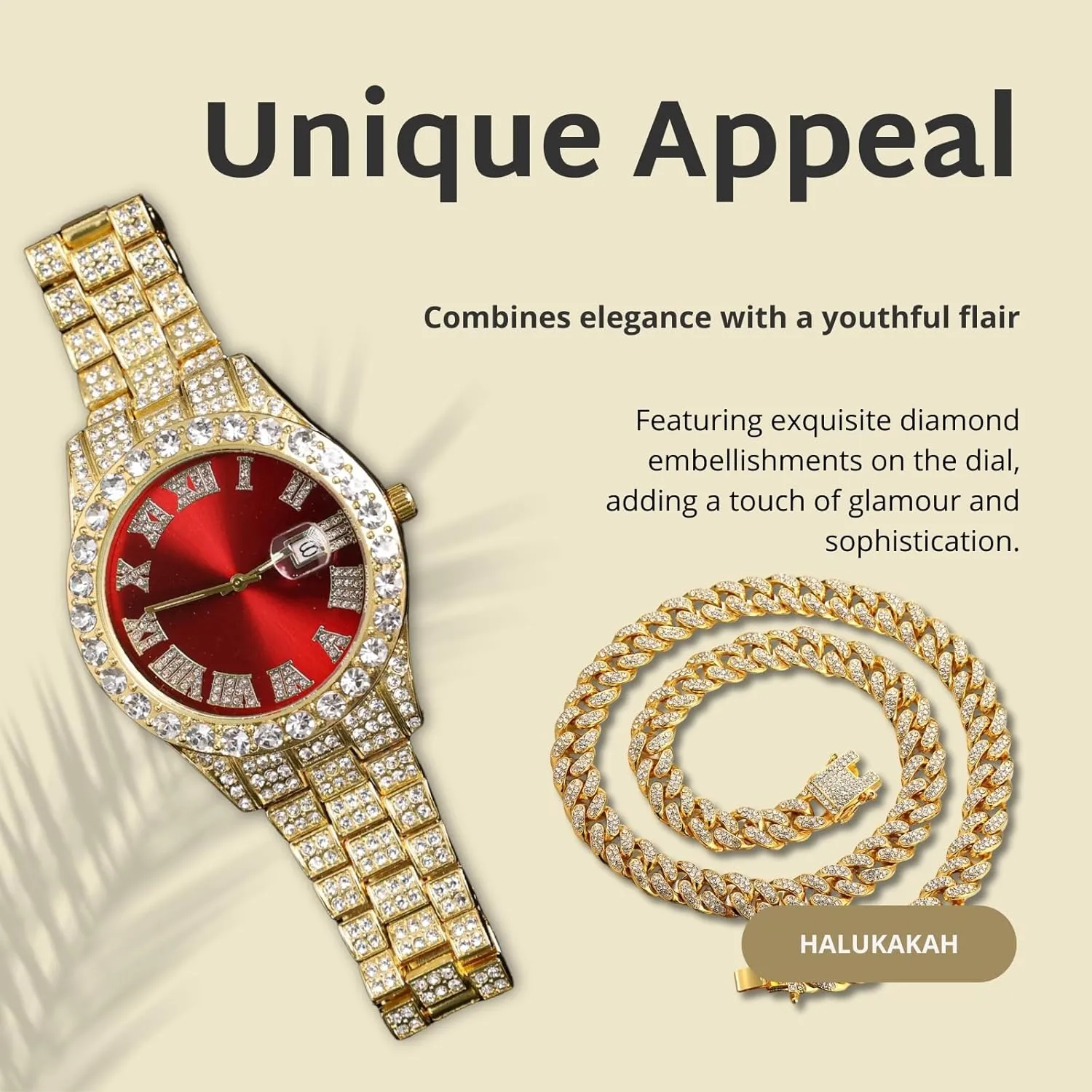 Real Gold/Platinum Plated,42mm Blue/Green/Red Dial,Japanese Quartz - 8" Length - Optional with Cuban Link Chain,with Watch Adjuster Tool Halukakah mycology sister task implement Diamonds Gold Watch Iced Out for Boy Teens Kids - 18K 