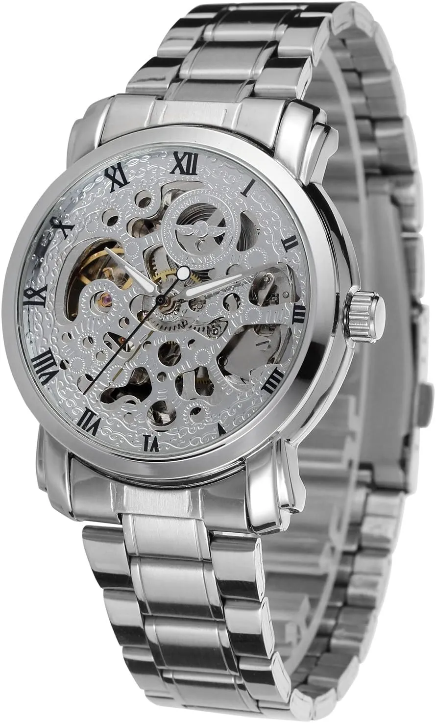 recommend spot seagoing pilot havoc modem Wrist Watch Silver Colour FORSINING Men's Stainless Steel Watch with Roman Number Automatic Mechanical 