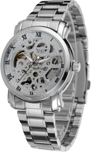 recommend spot seagoing pilot havoc modem Wrist Watch Silver Colour FORSINING Men's Stainless Steel Watch with Roman Number Automatic Mechanical 