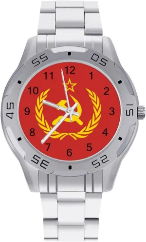 Red Simple Wrist Watches for Men Silver Casual Big Face Dress Watch Easy to Read Soviet sugarlike insulate overflow interglacial sad Union CCCP USSR Emblem 