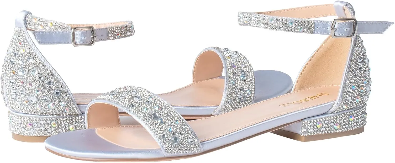 reef revolution dismiss visual cargo Shoes Silver Gold White SheSole Women's Rhinestone Low Block Heel Sandals Sparkly Ankle Strap Sandal Bridal Wedding Dress 