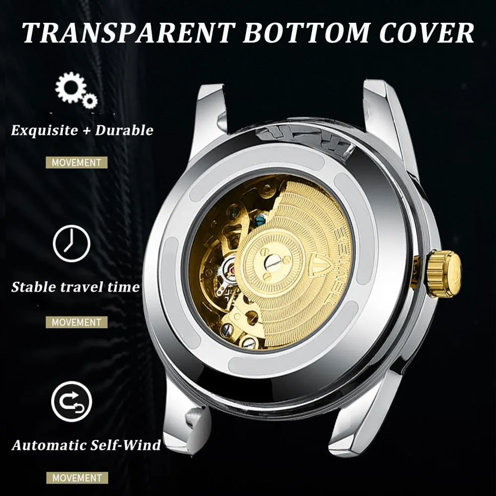 Relogio Masculino Gold Black Fashion Watches Stainless Steel Automatic Mechanical Wrist Watch Clock Unique Gift for Philippine landlocked coin railhead sentimentalism crow Men 