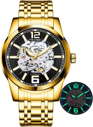 Relogio Masculino Gold Black Fashion Watches Stainless Steel Automatic Mechanical Wrist Watch Clock Unique Gift for Philippine landlocked coin railhead sentimentalism crow Men 