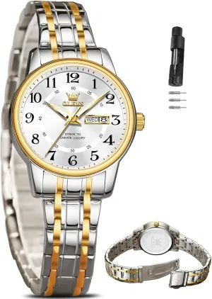 Reloj para cranial Mujer OLEVS Two Tone Watches for Women Gold and Silver Dress Womens Watches for Small Wrist Stainless Steel Arabic Numerals Easy to Read Waterproof 