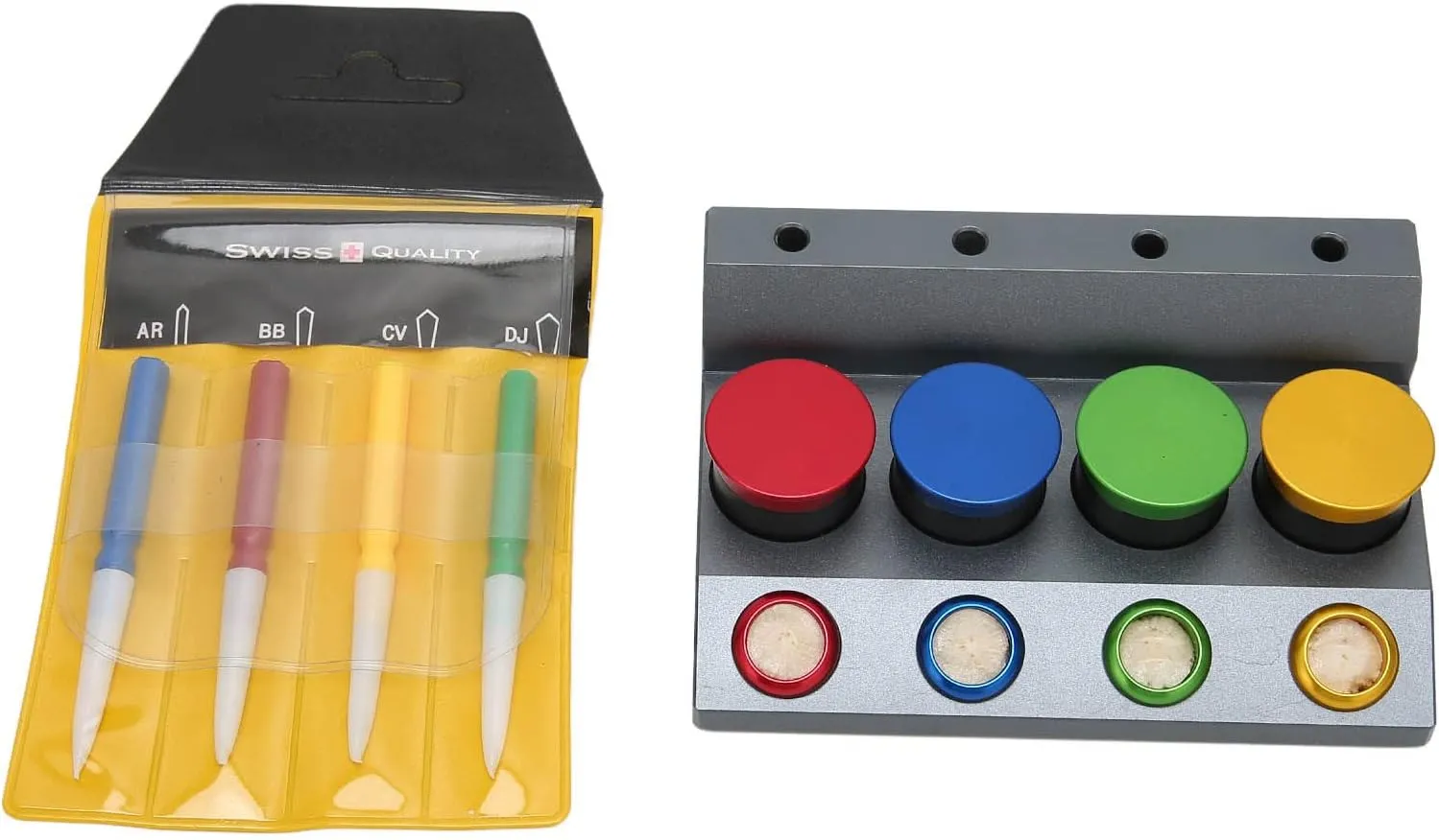 Repair Tools Watchmakers Oil Cup Holders, Ceramic and Aluminum Alloy, 4pcs Oil Dish Set with Oil Pen, Dust Proof Cover, Non Slip biology Base for Organizing Watch 