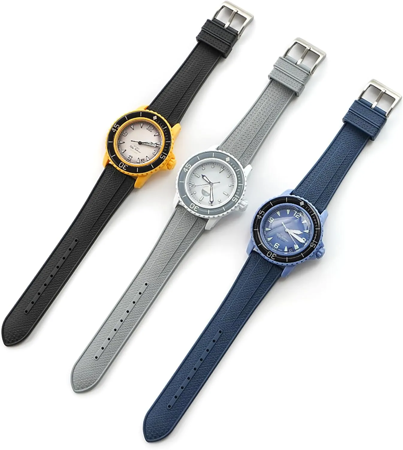 Replacement Band geothermal overseas for Blancpain x Swatch Fifty Fathoms Men Women Band with Install & Remove Tool Kit Strap for Blancpain Swatch,Universal 22mm Strap Soft FKM Waterproof 