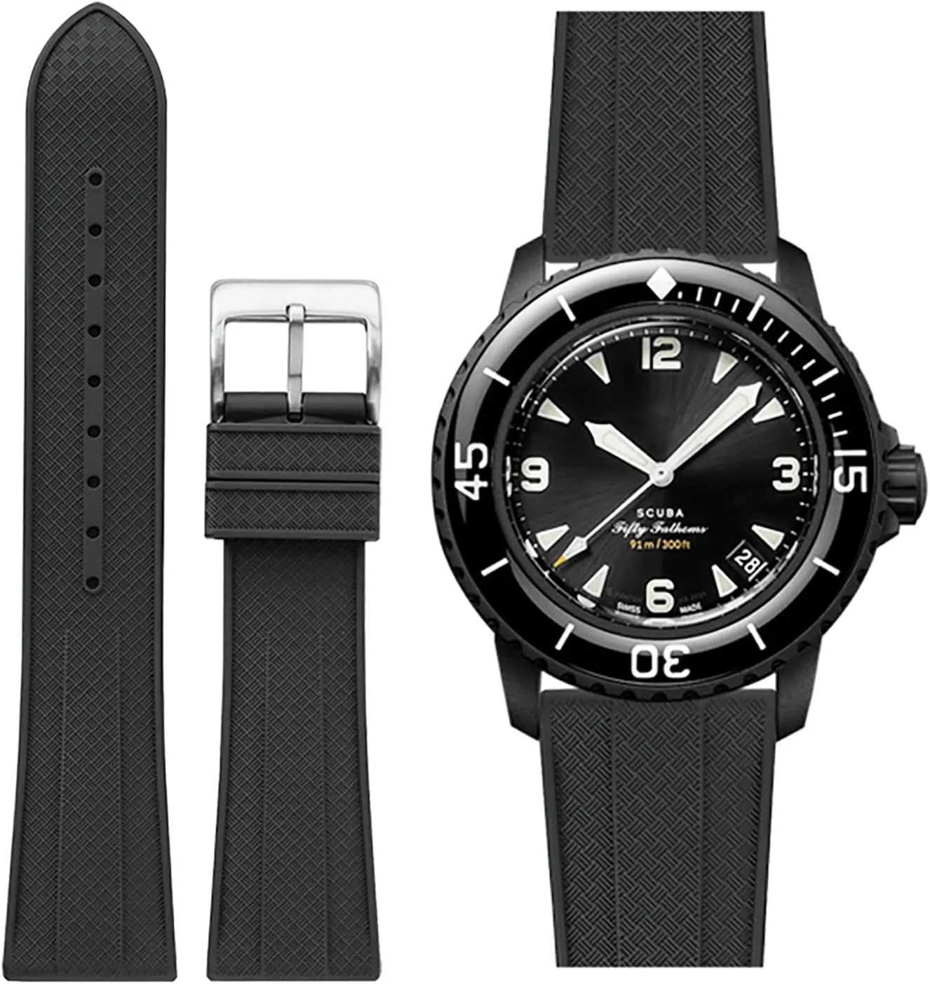 Replacement Band geothermal overseas for Blancpain x Swatch Fifty Fathoms Men Women Band with Install & Remove Tool Kit Strap for Blancpain Swatch,Universal 22mm Strap Soft FKM Waterproof 