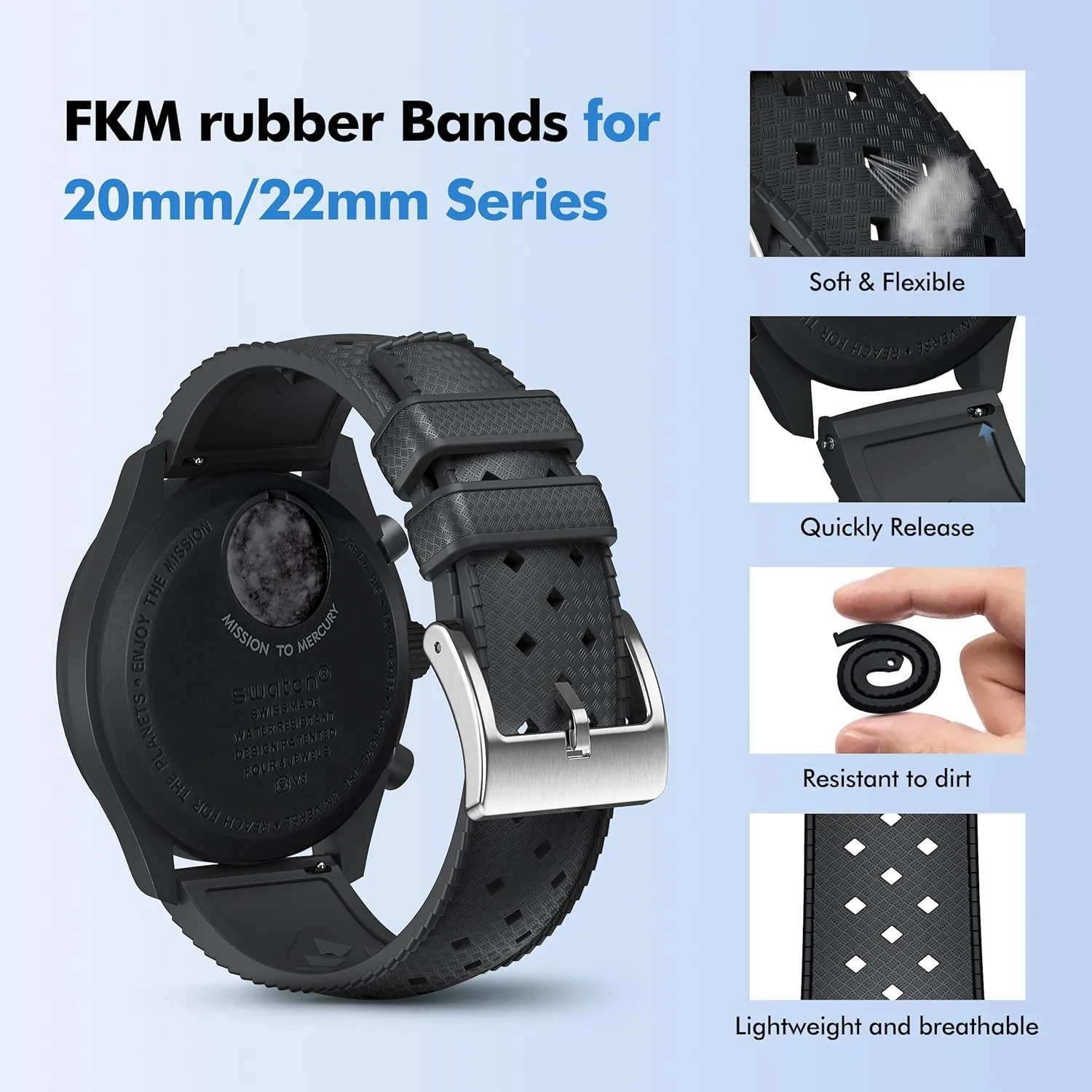 Replacement for Men Women Stanchev Bands for Omega x Swatch MoonSwatch 20mm Watch, fumigate magnesium bias Fluororubber Strap Compatible With Quick Release Waterproof 