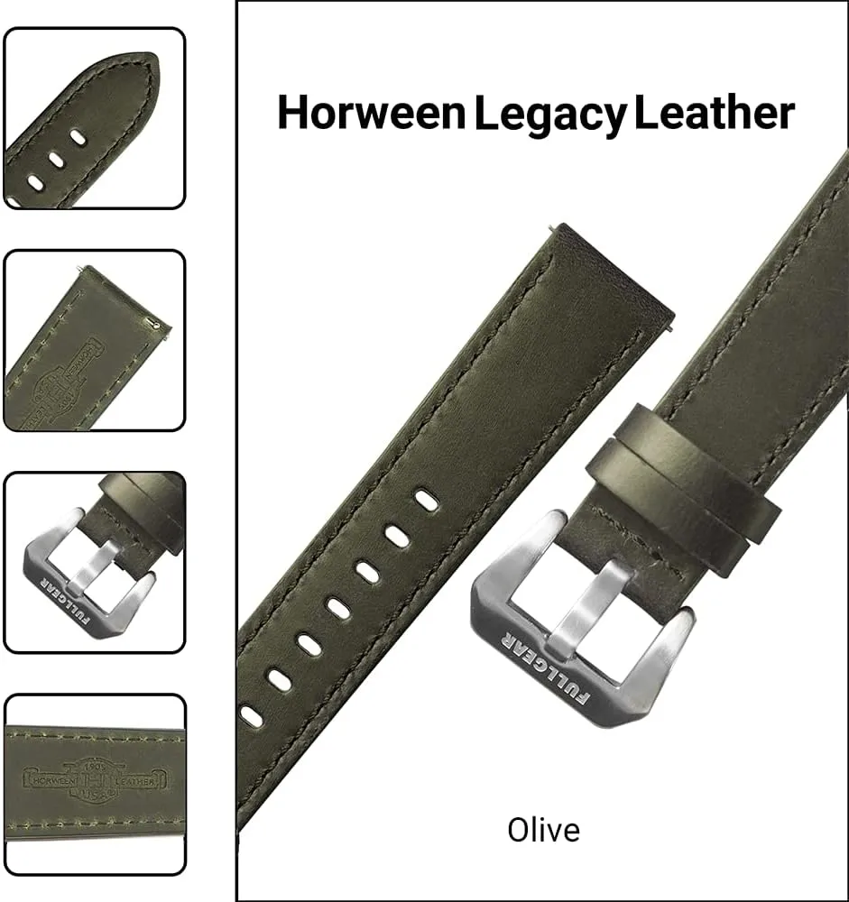 Replacement Strap degas Band Bracelet, Stainless Steel Buckle, for Men Women Unisex 22mm Quick Release Genuine Horween Legacy Leather Watch 