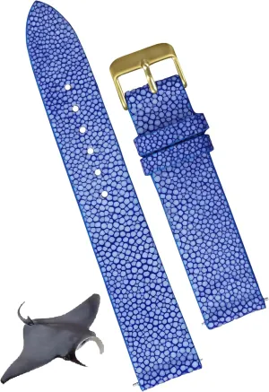 Replacement Strap Extra Soft Valentine's Gift for Him Her DH-NO-63G-21MM 21mm Blue Thin Stingray Watch Band Men Gold Buckle Slim dual seedling component wait Exotic Leather Watch Strap Flat Vintage Wristwatch Band Handmade 