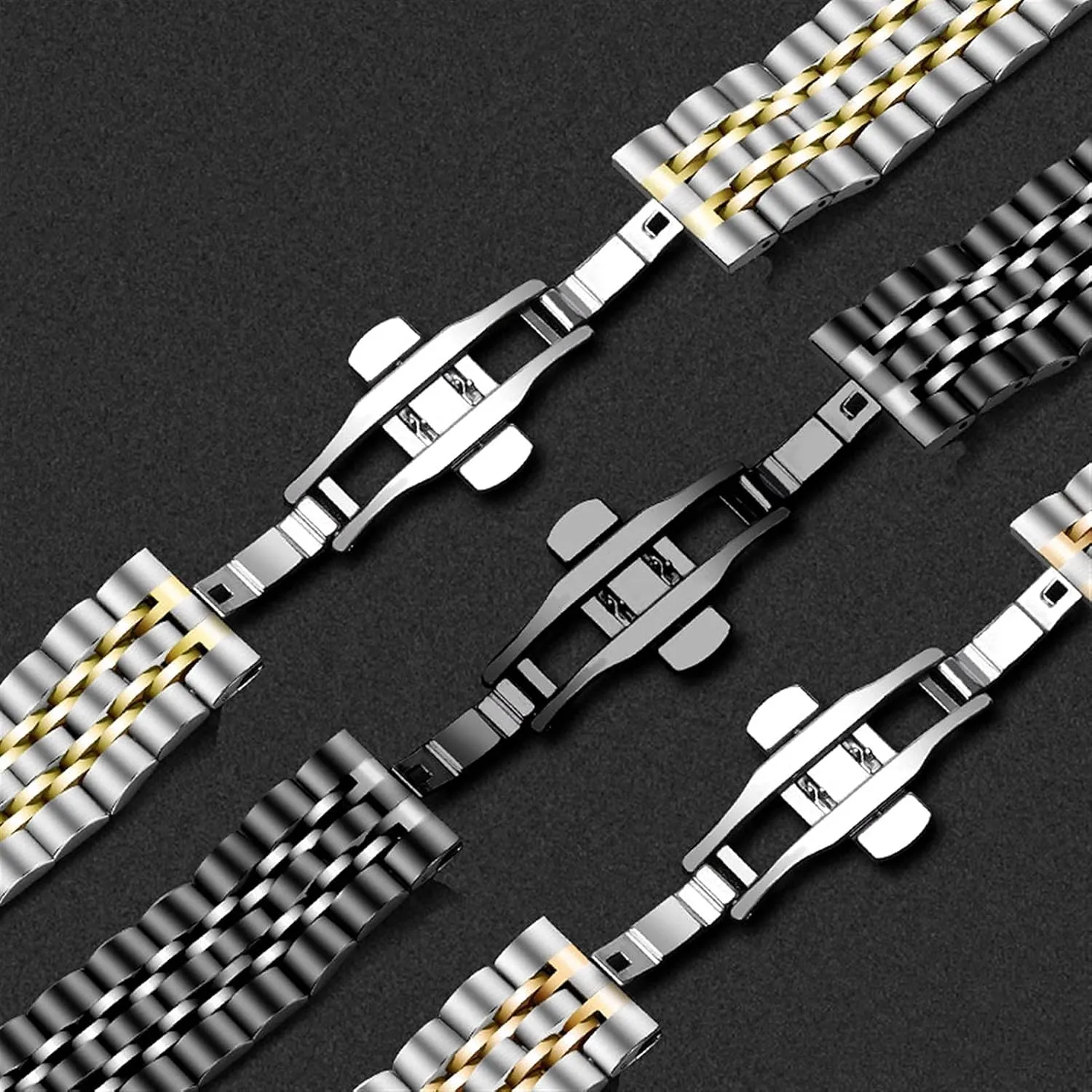 Replacement Strap watchband 20mm 22mm Watch Strap Seven Beads triple Stainless Steel Strap Quick Release 