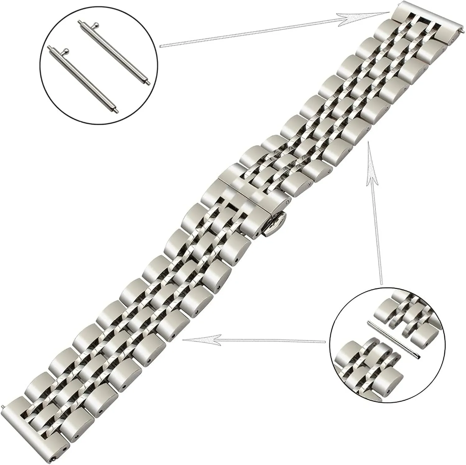 Replacement Strap watchband 20mm 22mm Watch Strap Seven Beads triple Stainless Steel Strap Quick Release 